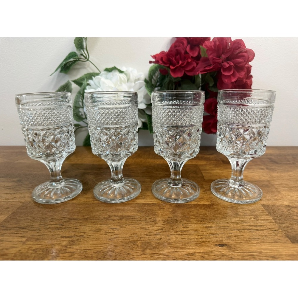Vintage Anchor Hocking Wexford Goblets Clear Pressed Glass Retro Dining